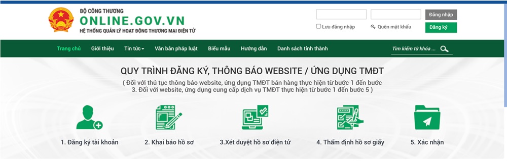 Các bước thông báo Website với bộ công thương